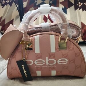 Bebe Pink Bowler Handbag With Detachable Shoulder Strap
